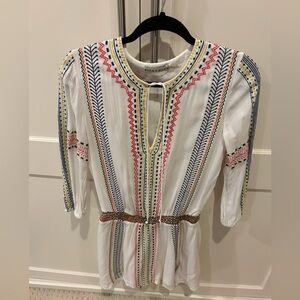 Alice + Olivia White Dress with Multicolor Embroidery